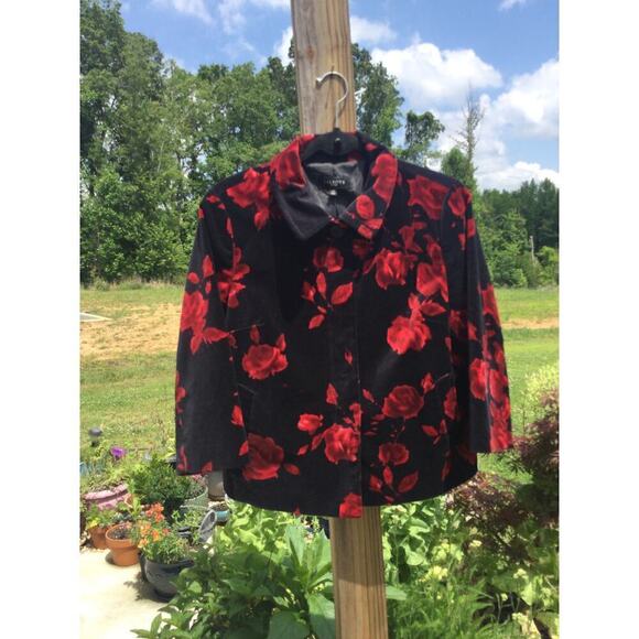 Talbots Womens Velvet Blazer Sz 12p 12 Jacket Black Red Rose Whimsygoth Romantic - Picture 1 of 9